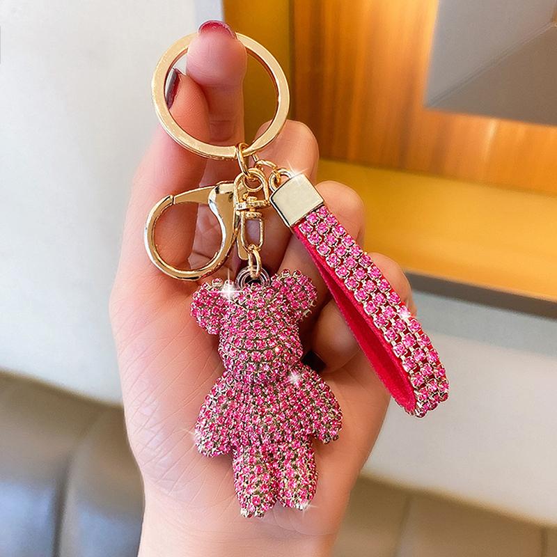 1Pc Bag Pendant Personalized And Creative Boutique 5Cm Cute Bear Keychain Inlaid With Artificial Diamond Car Keyring