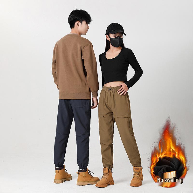 Осенне-зимние унисекс ветрозащитные софтшелл брюки для хайкинга с водонепроницаемой бархатной подкладкой, с возможностью нанесения логотипа