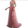 2023 Women's Solid Color Embroidered Sequin V-Neck Long Dress