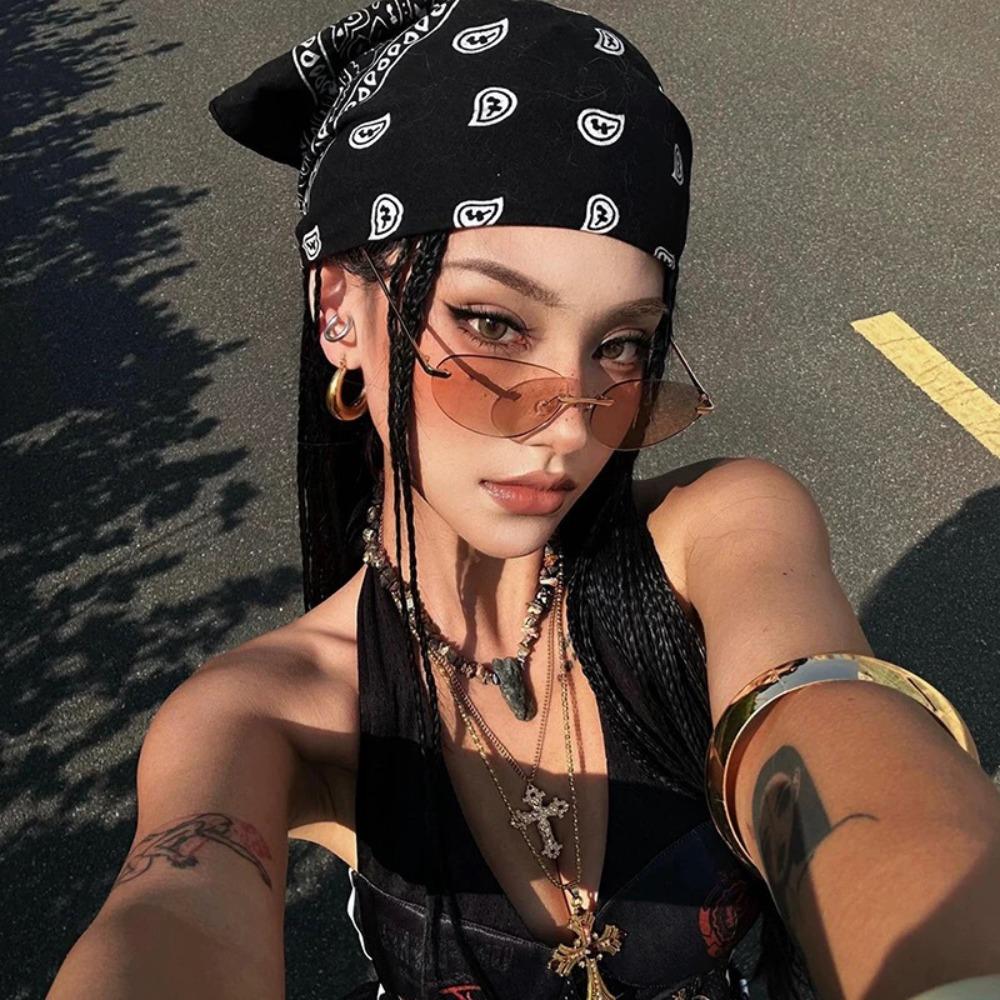 Sweet Y2k Print Turban Star Small Square Scarf Exquisite Printed Headscarf Music Festival