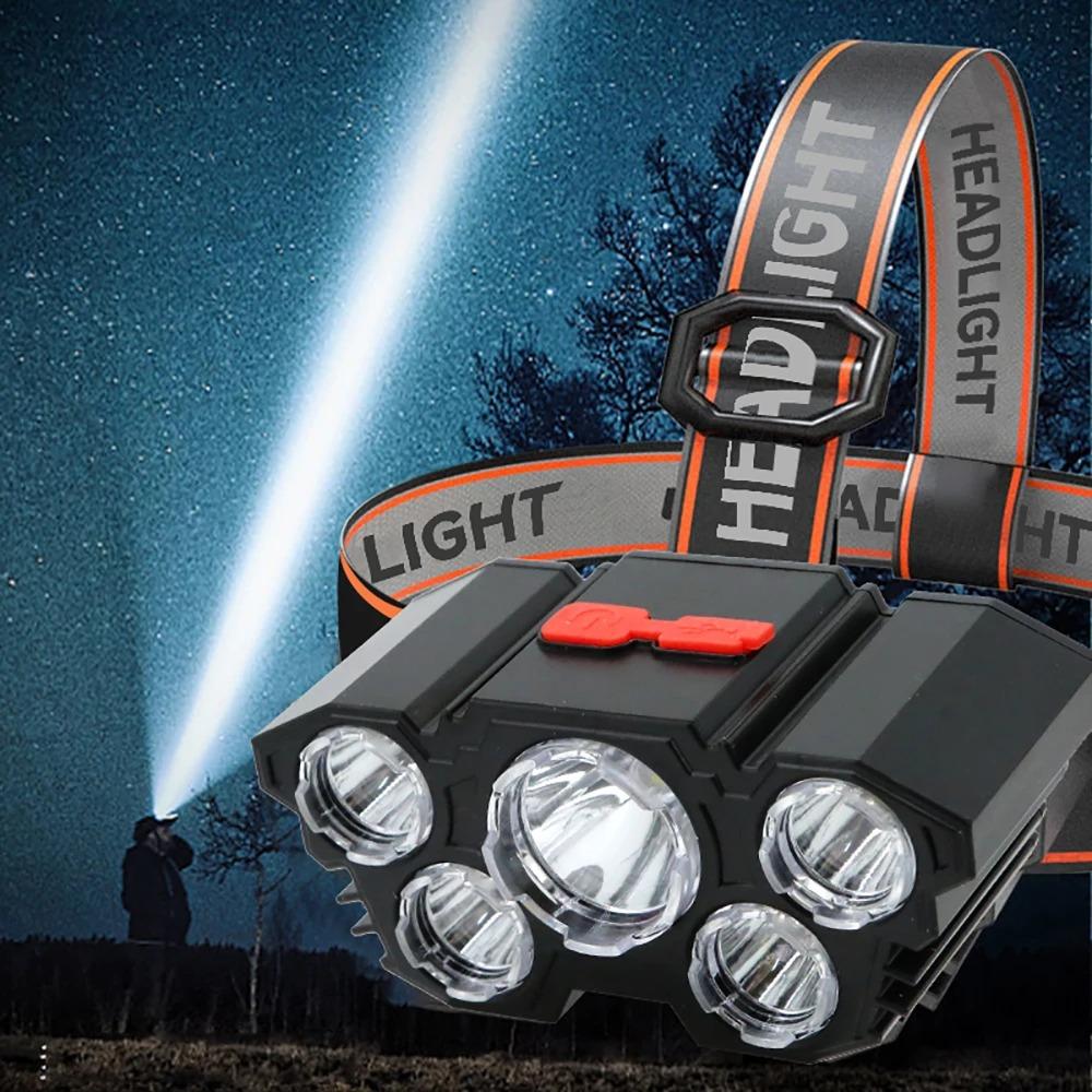 5 LED Headlamp Rechargeable with Built In Battery Strong Light Headlight Camping Adventure Fishing Head Light Flashlight