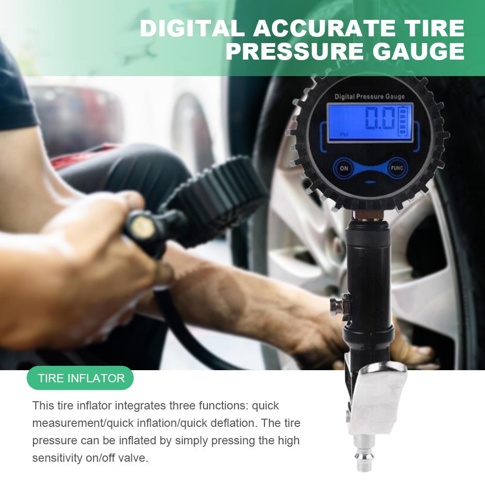 Digital Tire Pressure Inflator Gauge High Precision Tire Pressure Gauge Air Line Clip-on Tyre Pump for Motorcycle Bicycle Auto