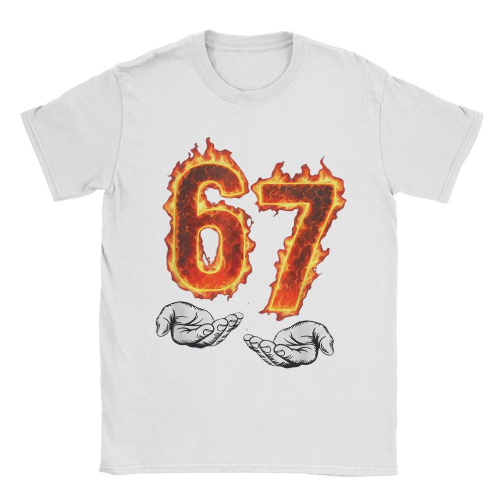 6 7 Meme Six Seven 67 Hands Meme Fire Printed TShirt for Unisex Unisex Leisure Cotton Tees Round Neck Short Sleeve T Shirt 3XL Tops