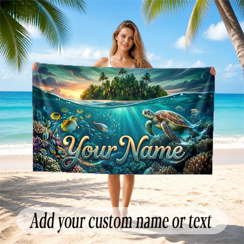 Octopus Sea Life Theme Soft Beach Towel Personalized Custom Name Text Towel Portable for Beach Pool Travel