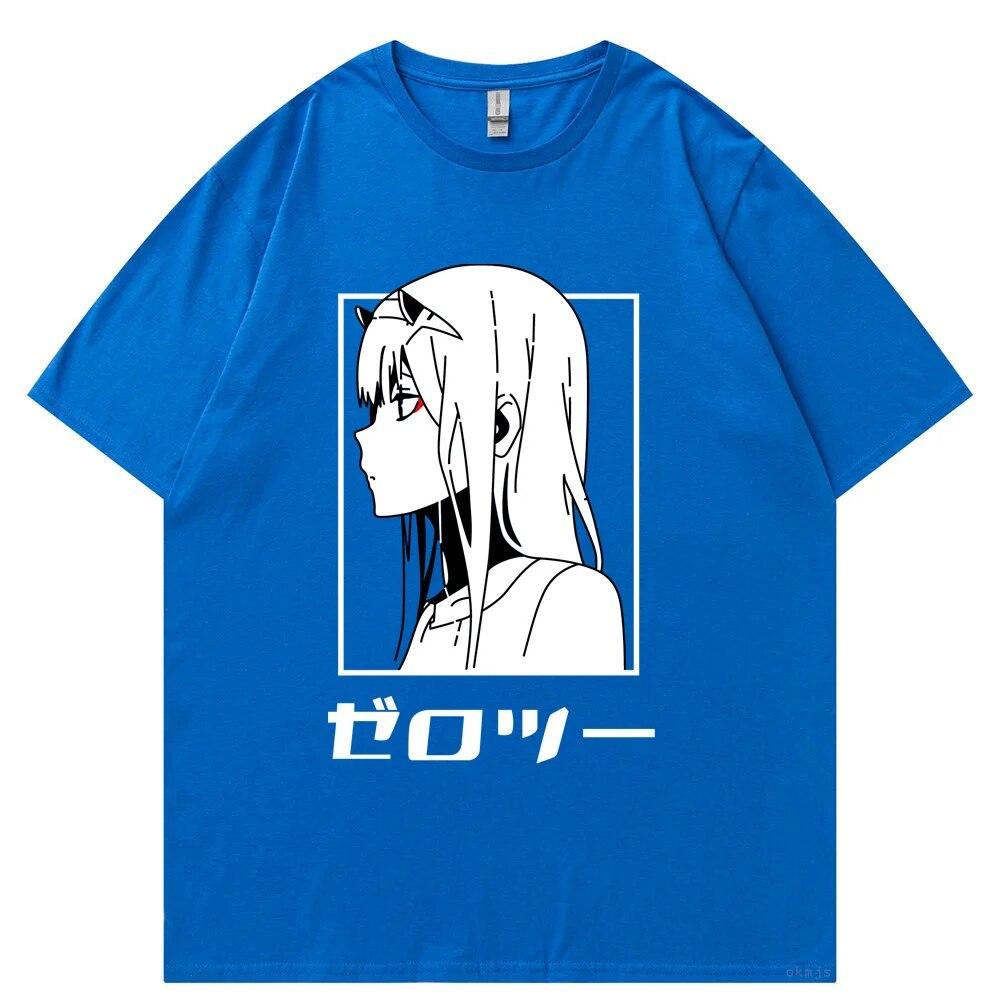 Футболка с японским аниме унисекс Kawaii Cartoon Zero Two Футболка Harajuku Топы унисекс Unisexga Футболки с рисунком Свободные топы унисекс большого размера Футболка