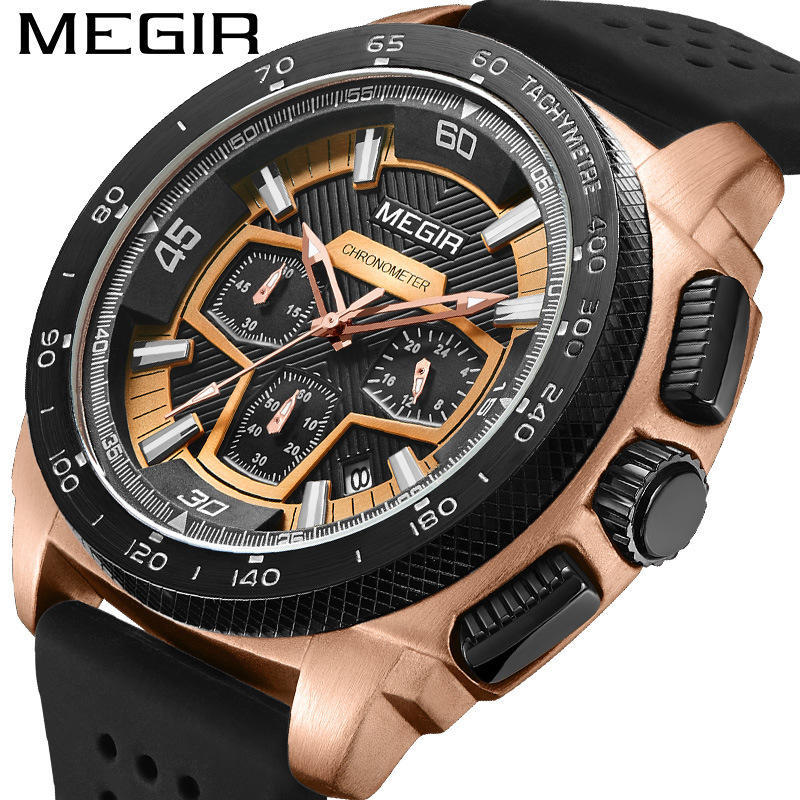 MEGIR 2056 Top Brand Men's Quartz Watch Unique Sports Chronograph Calendar Waterproof Silicone Strap Luxury Watches for Man