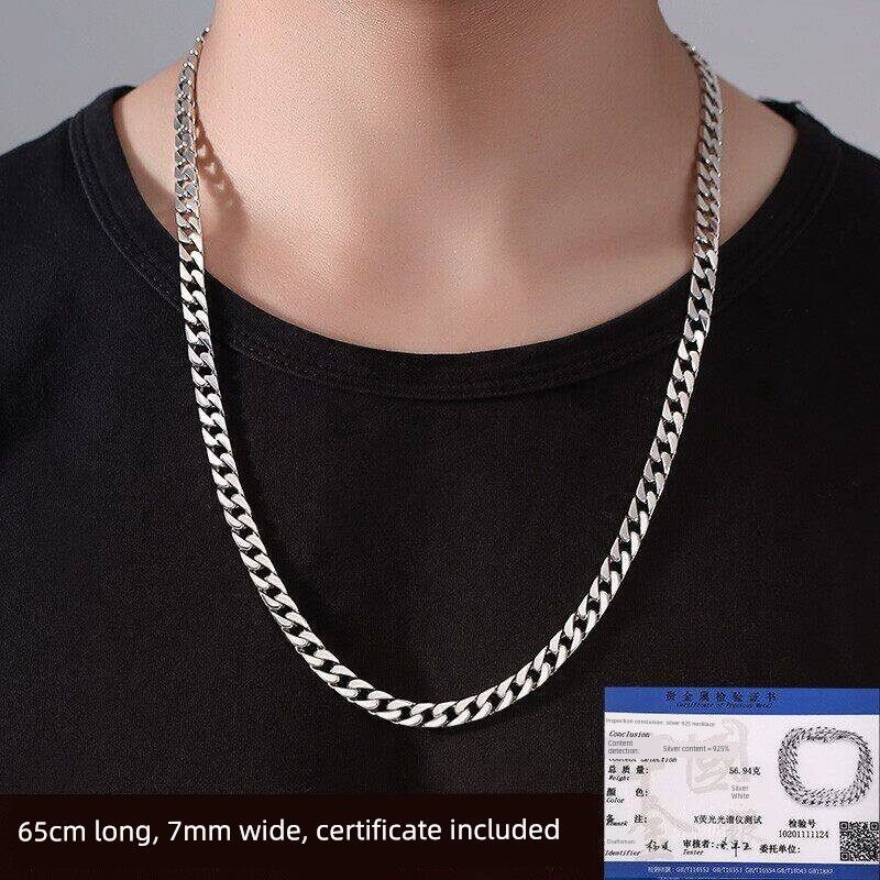 Sterling Silver S925 Cuban Necklace European and American Style Men's Fashion Versatile Unisex Trendy Personality Hip-Hop Chunky Bold Chain