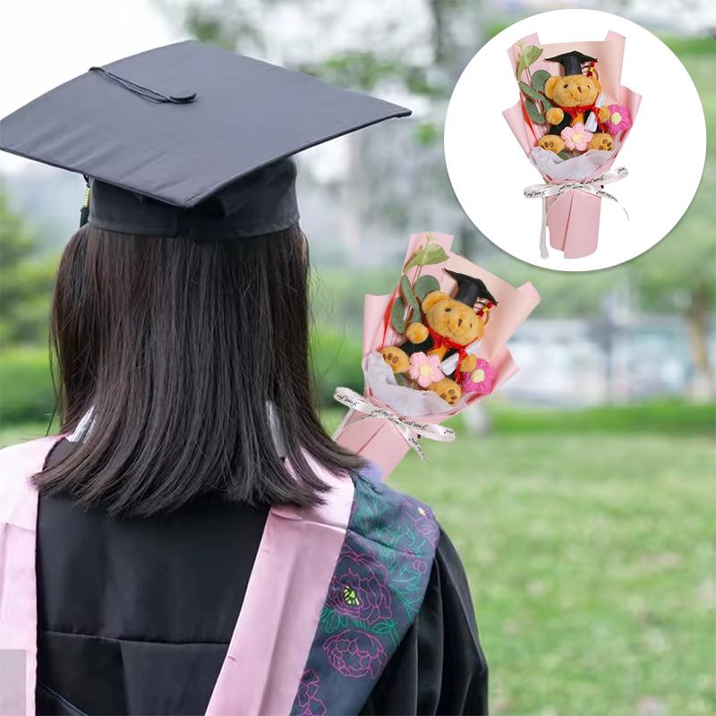 Выпускной сезон вязаный пуховый орнамент бант лента декоративный мультяшный медведь реквизит для фотосессии букет креативный подарок аксессуары