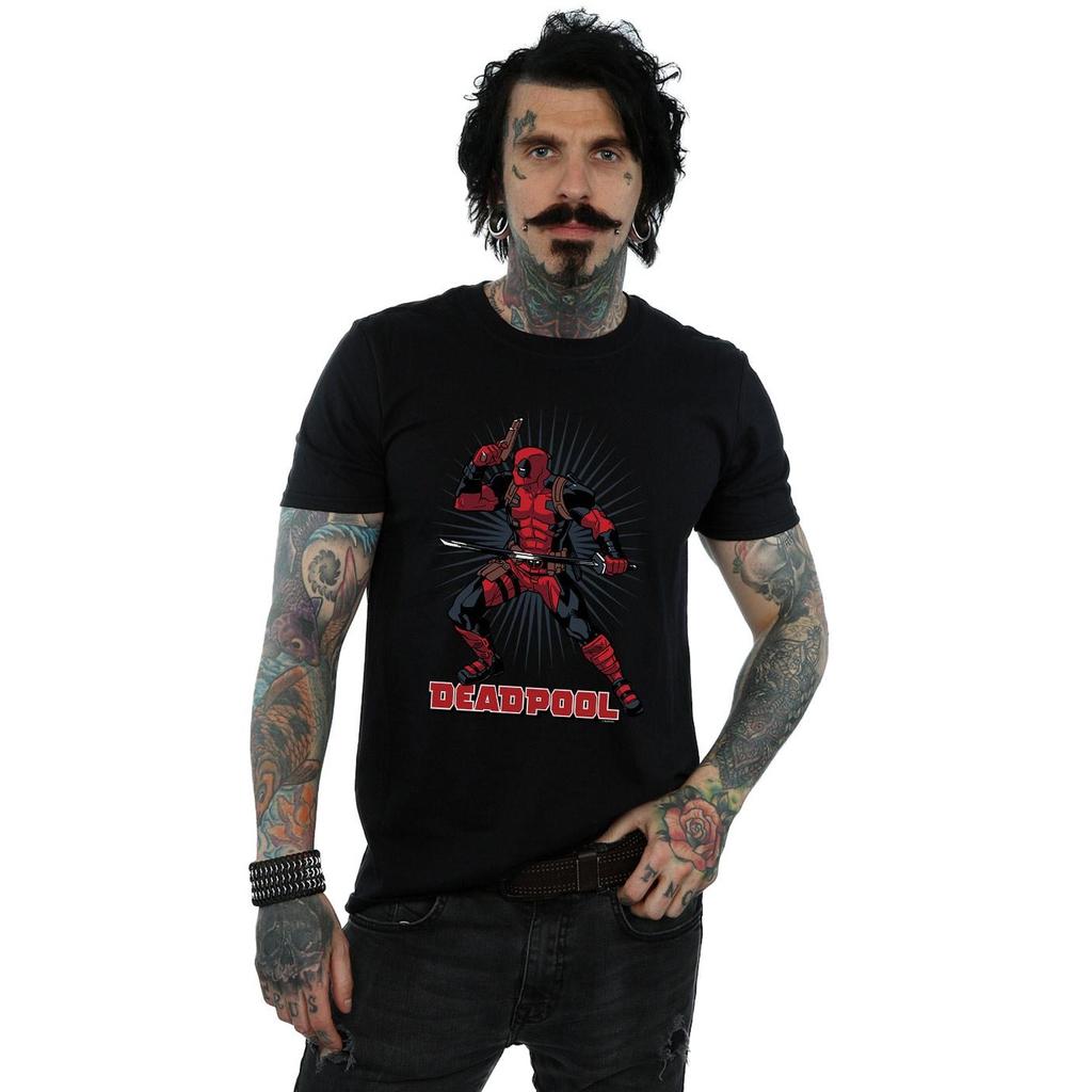 Marvel Mens Deadpool Gun Sword Burst T-Shirt