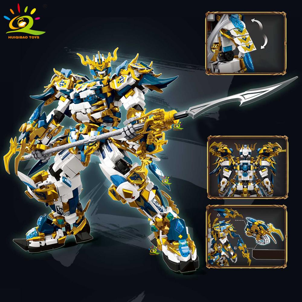 HUIQIBAO Воин Мех Робот Конструктор MOC Шинуазри Экшн-фигурка Кирпич Дети Город Строительство Дисплей Игрушка