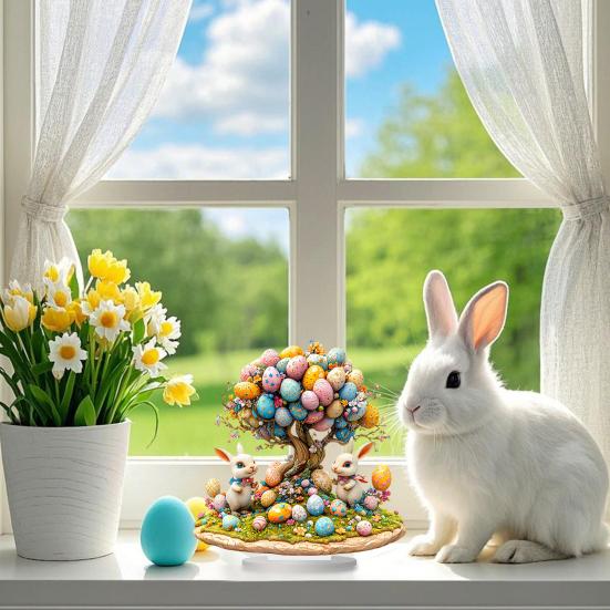 Easter Bunny Acrylic Ornament 2D Flat Print Colorful Eggs Tree Rabbit Ornament Desktop