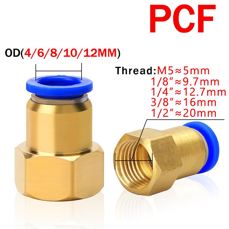 10 шт. Пневматический фитинг PCF 4 6 8 10 12 мм Шланг Трубка 1/8" 3/8" 1/2" 1/4" BSP Внутренняя резьба Латунный Быстроразъемный Соединитель Трубопровода