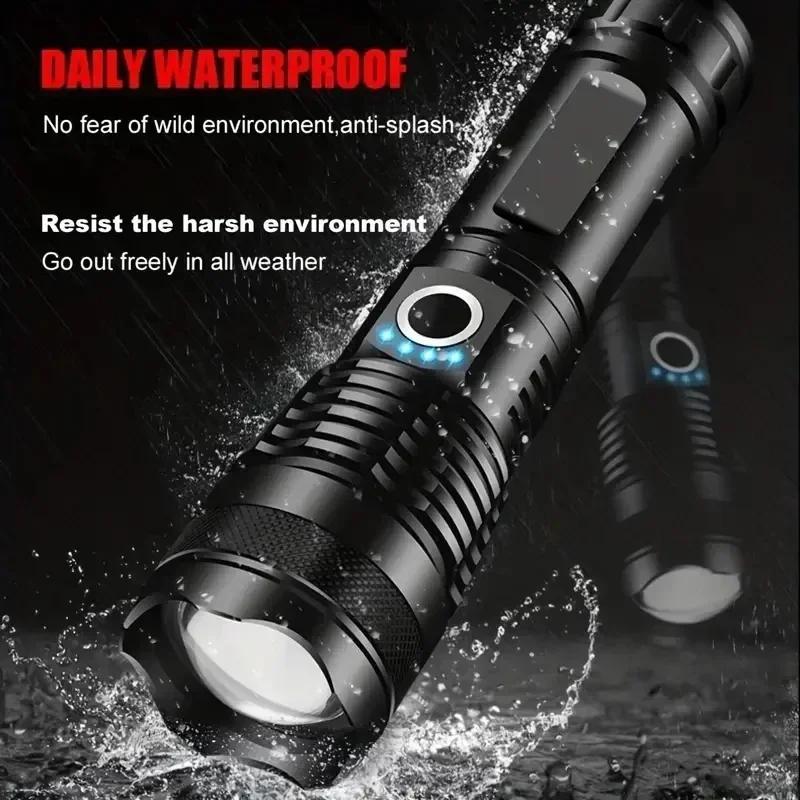 10000LM 30W Portable LED Flashlights USB Rechargeable Light High Power Tactical Modes Torch Waterproof Outdoor Camping Emergency