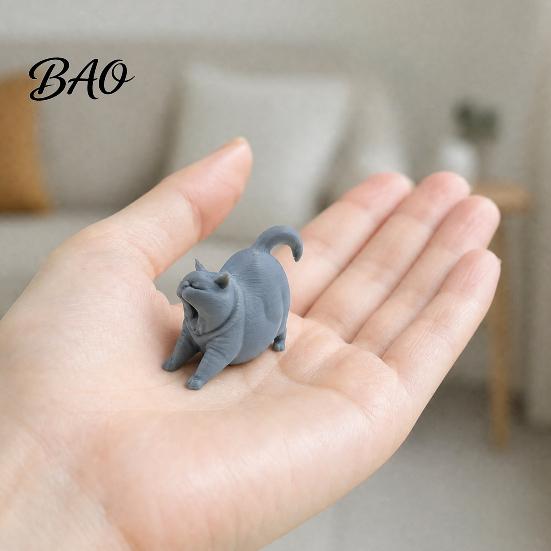 Yawning Kitten Figurine 3D Printed Cat Statue, Cute Sleeping for Minimalist Sculpture Shelf Bedroom, Modern Home Decor Gift Lovers Lover