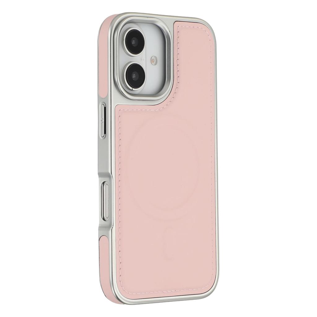For iPhone 16 Case Compatible with MagSafe Electroplating Edge PU+TPU+PC Phone Back Cover