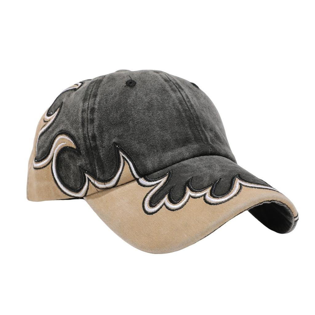 Flame contrasting color washed retro baseball cap American hip hop big head circumference men's embroidery visor cap cap women's hat