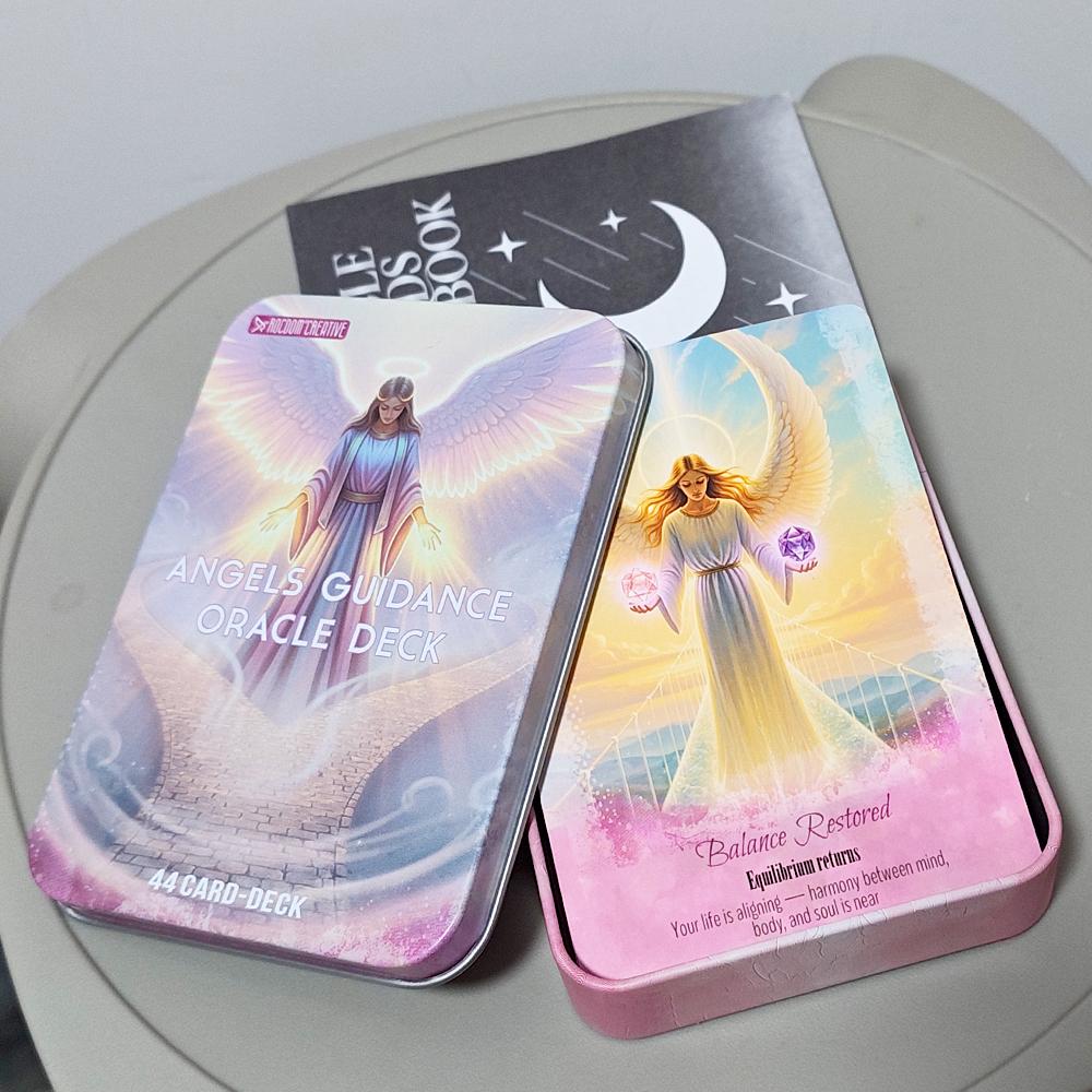 Angels Guidance Oracle Deck 11.5*8cm - 44 Cards with Guidebook, Inspirational Divination Cards in Tin Box for Spiritual Growth