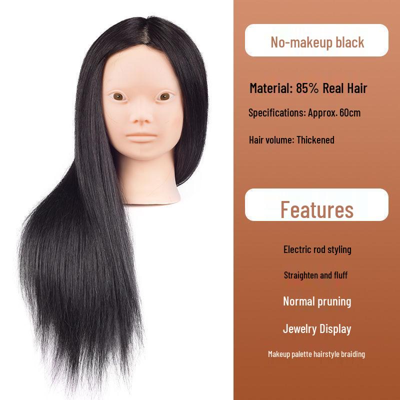 Apprentice Hair Styling Mannequin Head with Real Hair for Perming, Curling, and Makeup Practice