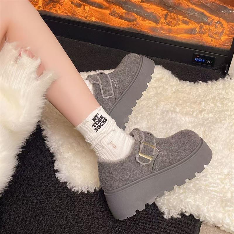 Теплые хлопковые туфли Birkenstocks на толстой подошве, шерстяные, из бархата, для осени и зимы, с небольшим увеличением роста, повседневные хлопковые туфли