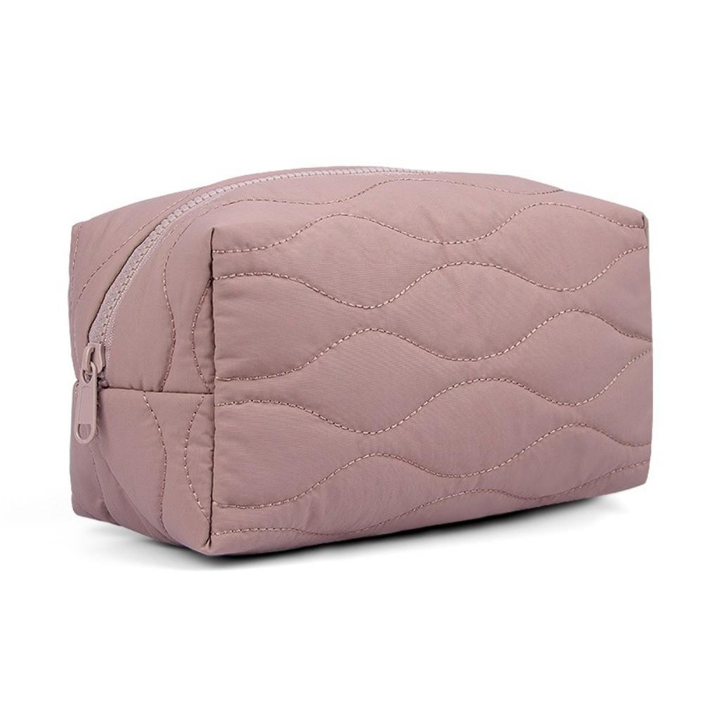 Portable Puffy Padded Travel Cosmetic Bag Solid Color Wide-open Makeup Bag Makeup Organizer Case Large Capacity Toiletry Bag