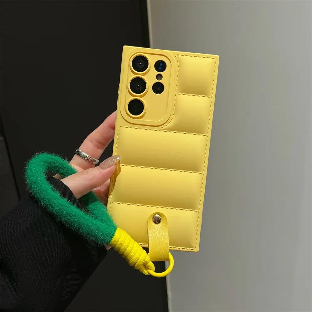Down Jacket Lanyard Case for Samsung Galaxy S24 S23 S2 S26 Ultra S22 Plus S21 S20 FE A4 A A1 Hand Wrist Strap Cover