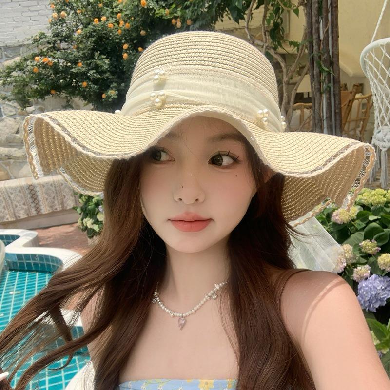 Соломенная шляпа с плоским верхом, летний женский козырек на завязках, универсальная соломенная модная шляпа-топ из атласа, пляжная шляпа для морского побережья