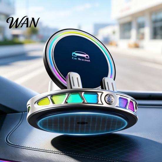 Car Phone Holder with Light Wireless Charging Mount RGB Ambient 15W Fast Stand Magnetic Charger Vacuum Suction Cellphone Accessories
