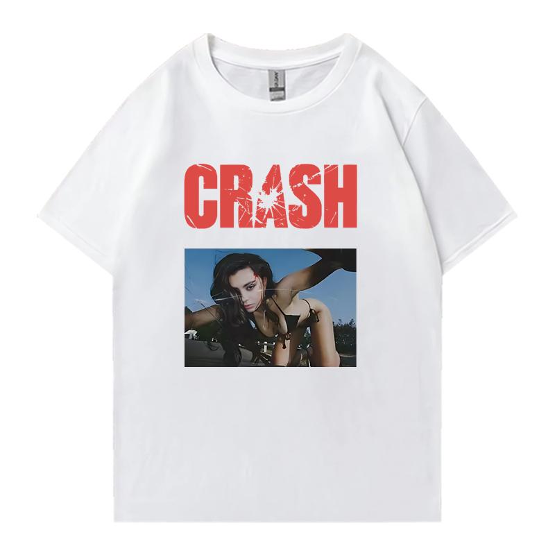 2026 Горячий Новый Хлопковый Футболка с Круглым Вырезом Charli XCX CRASH Оверсайз Летняя С Коротким Рукавом Футболки Унисекс Женские 100% Хлопок Большие Размеры Топы