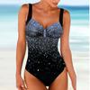 Women's Shoulder Strap Swimsuit Blue Shiny Print Bikini Tankini Swimsuit