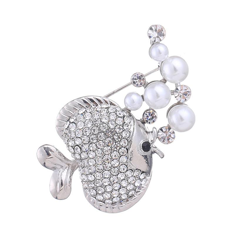 Брошь в виде рыбки-пузырька с жемчугом, симпатичная, инкрустированная бриллиантами, женская, антибликовая, булавка, фиксированная, аксессуары для одежды