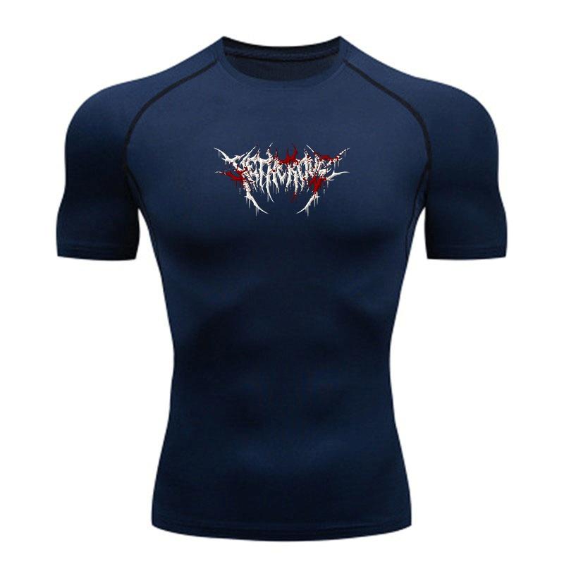 Men's Compression Athletic T-Shirt, Quick Dry Breathable Stretch Sport Top with Sharp Blood Drip Death Metal Style Print for Gym Workout Running Train