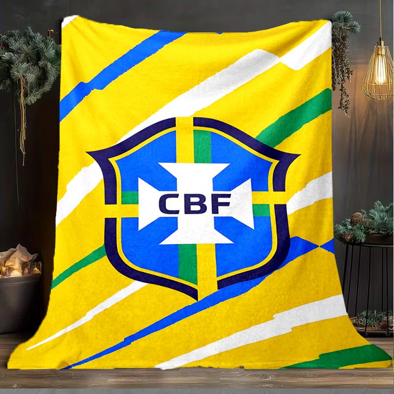 1PC Brazilian Football Federation Printed Soft Flannel Blanket Throw for Adult Bedroom Living Room Sofa Camping Travel Fan gifts Christmas Gifts