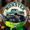2d Dlat 20*20cm, Retro Circular Wooden Sign, Monster Truck Parking Sign, Rural Wooden Wall Decoration for Home, Offices, Cafe, Bar, Porche, Bedroom.
