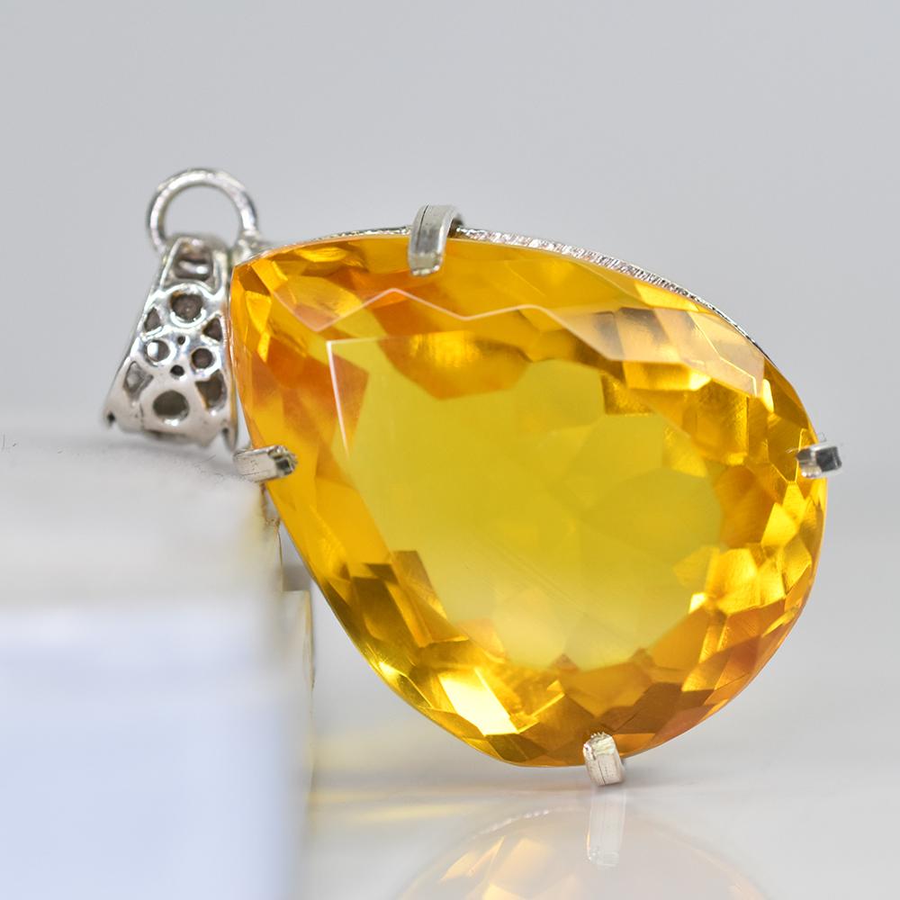 925 Sterling Silver 100 Ct Orange Topaz Pear Cut Pendant For Gift