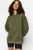 Women's Fashion Khaki Thick Fleece Lined Oversize Wide Fit Hooded Basic Knitted Sweatshirt