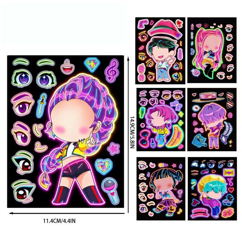 8 Neon Witch Hunters Kpop Face-changing Collage Stickers DIY Handbook Decorative Mobile Phone Case