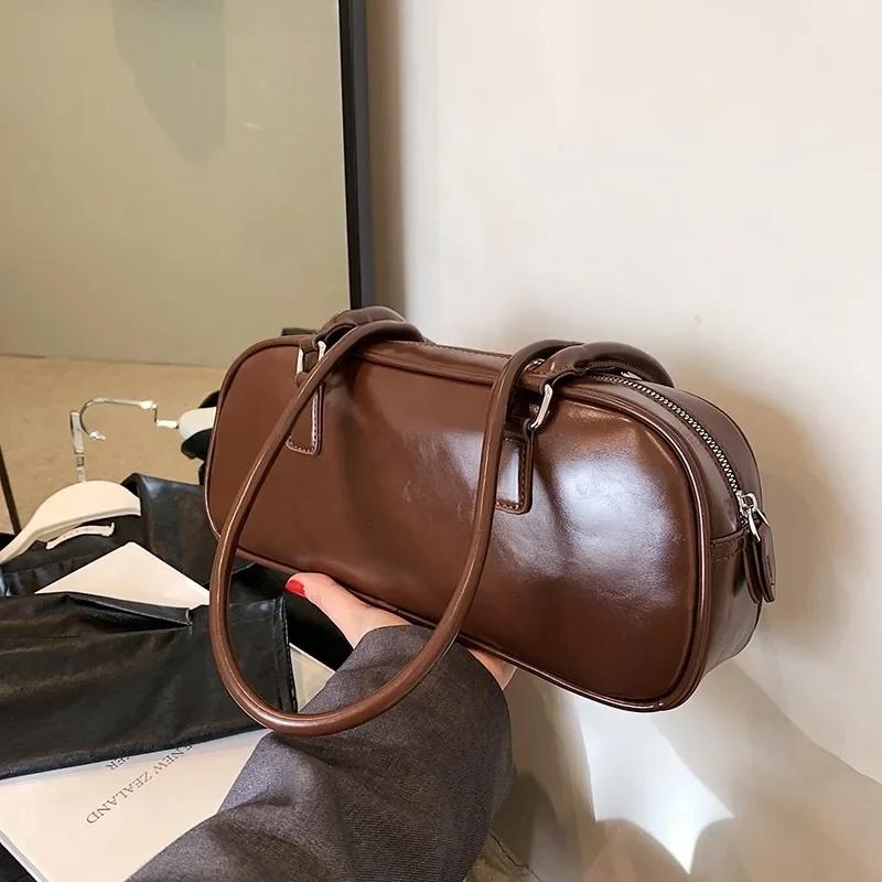 Solid Zipper Fashion Pu Shoulder Bag High Quality High Capacity Simple Trend Young Light Luxury Women's Bag