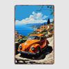Orange VW Beetle Compact Car Specs Retro Classic Car Metal Poster Sign Garage Club Custom Wall Tin Room Decor Home Decor