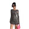 Женское сексуальное сетчатое платье с леопардовым принтом и рукавами-халтер, весна/лето