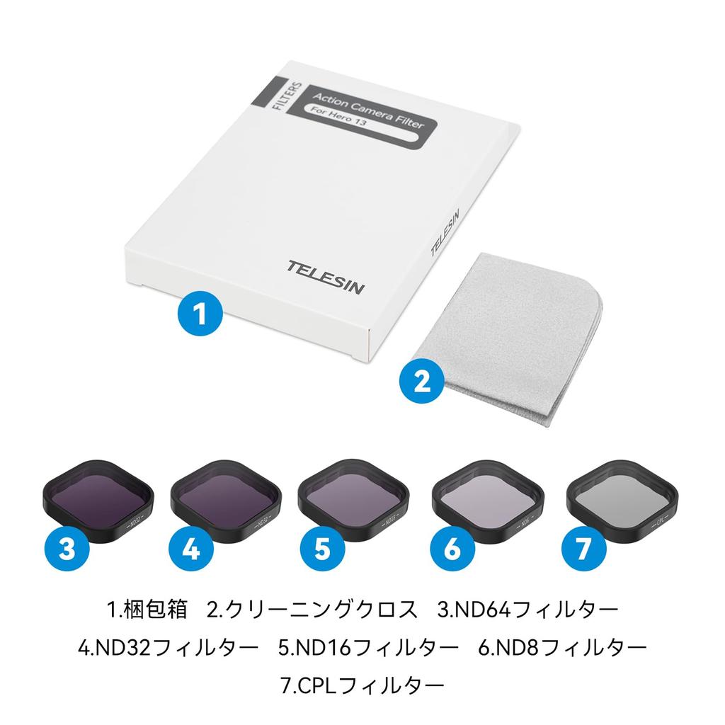 Комплект из 5 фильтров для объектива TELESIN для CPL ND8 ND16 ND32 ND64 GoPro Hero Black, комплект фильтров нейтральной плотности и поляризации, аксессуары для защиты объектива