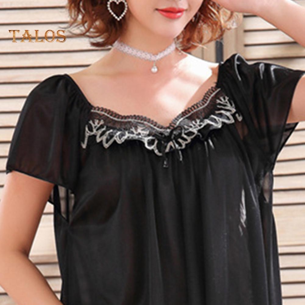 Женская свободная ночная рубашка с коротким рукавом, кружевная лоскутная ночная рубашка с коротким рукавом, пижама