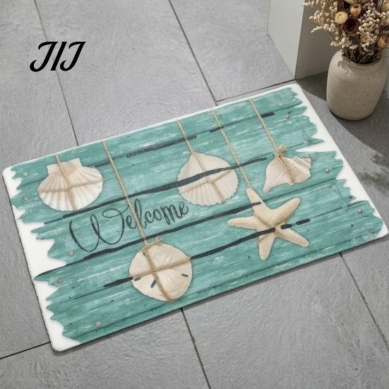 Non-slip Household Floor Mats Beach House Entrance Rug, Starfish Shell Welcome Mat, Coastal Waterproof Outdoor Patio Bathroom Door Mat for Front Decor