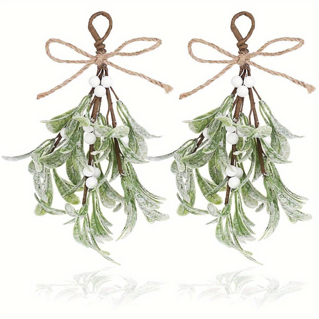 2pcs Classic Style Artificial Mistletoe Garland No Electricity Required Featherless Ideal For Christmas Tree Fireplace Cloak Decoration Perfect