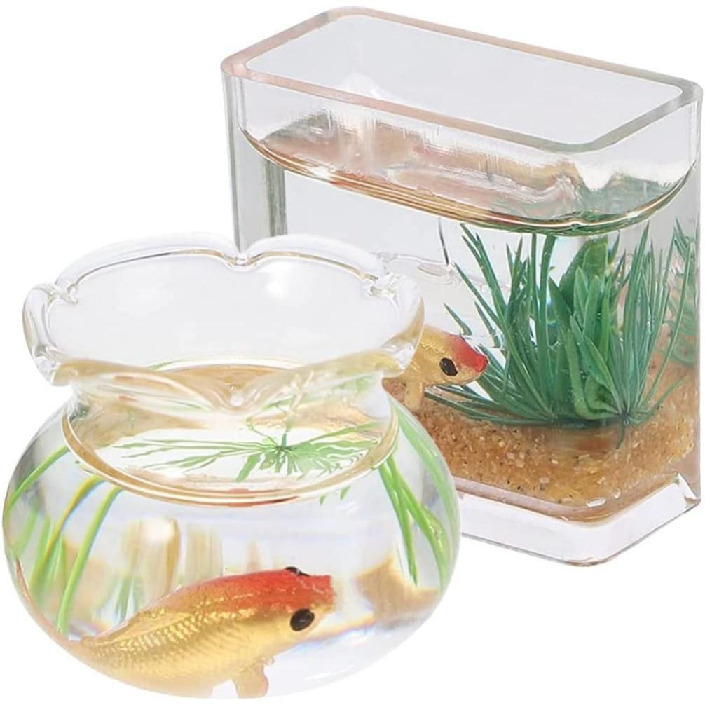 Мини-миска для рыб, кукольный домик, миниатюрный аквариум, маленькая стеклянная чаша для золотых рыбок для сказочного пейзажа, садовый орнамент, аксессуары для украшения кукольного домика