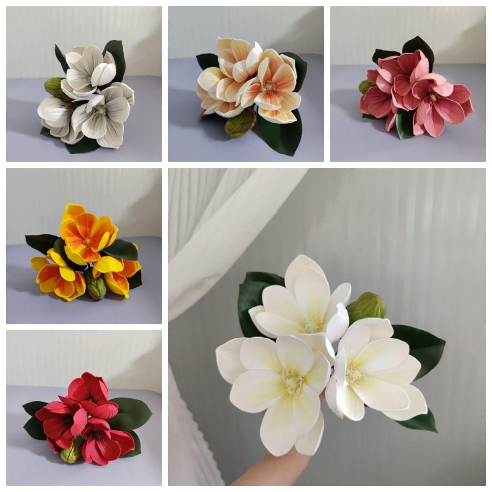 4 Heads Artificial Magnolia EVA Fake Orchid Lifelike Magnolia Flower Gift