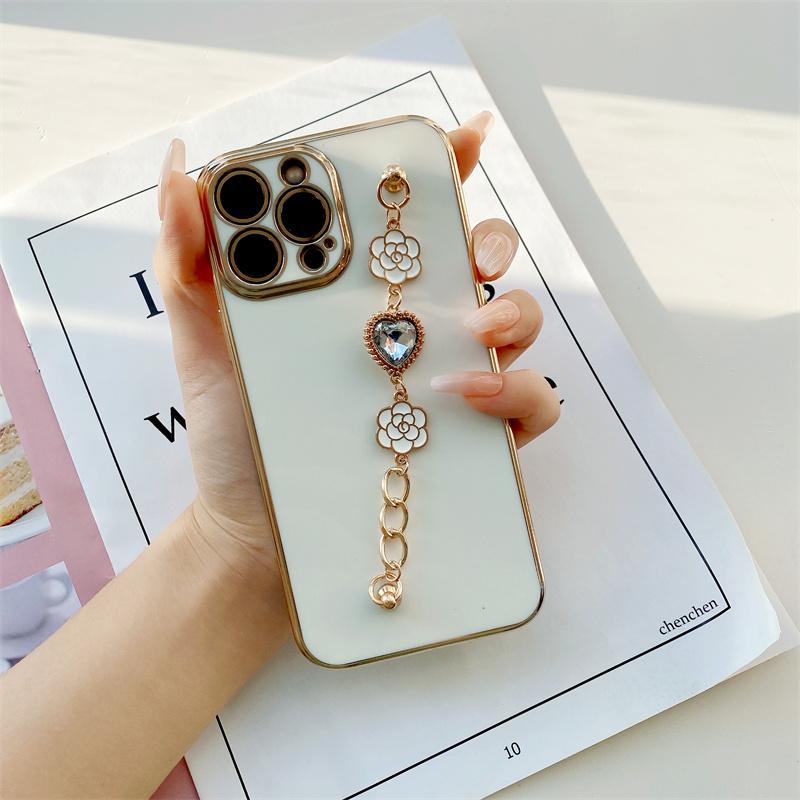 Мягкий силиконовый чехол для телефона с покрытием для iPhone 11 15 16 Moto G22 G30 G55 OnePlus Nord CE 2 5G Samsung A14 A15 A55 с браслетом Flower Love Gem Covers