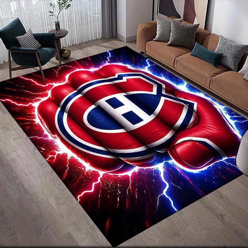 Квадратный ковер с фланелевым узором Montreal Canadiens, Ковер для гостиной, спальни, дивана, игровой комнаты, Нескользящий коврик для пола