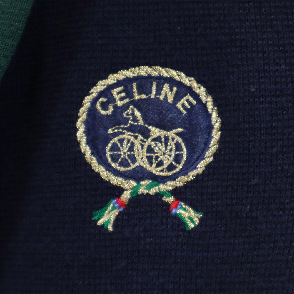 Celine Сделано в Японии шерстяная смесь Вязаная куртка 35,4" Темно-синий x зеленый детский Б/у