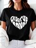 Casual Unisexs Tshirt Heart Letter Print Round Neck Short Sleeve Four Seasons Lightweight Comfortable For Daily Outdoor Leisure