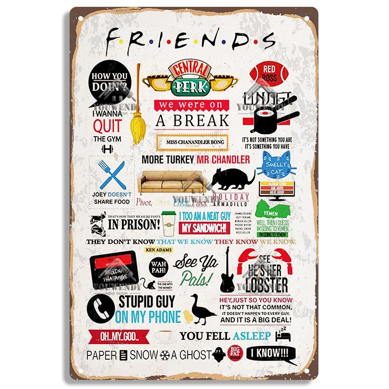 Кофе из Центральной кофейни «Друзья», Винтажная металлическая жестяная вывеска, Декоративная табличка, Ретро тарелка Кафе Кухня Гостиная Бар Постер, UW83